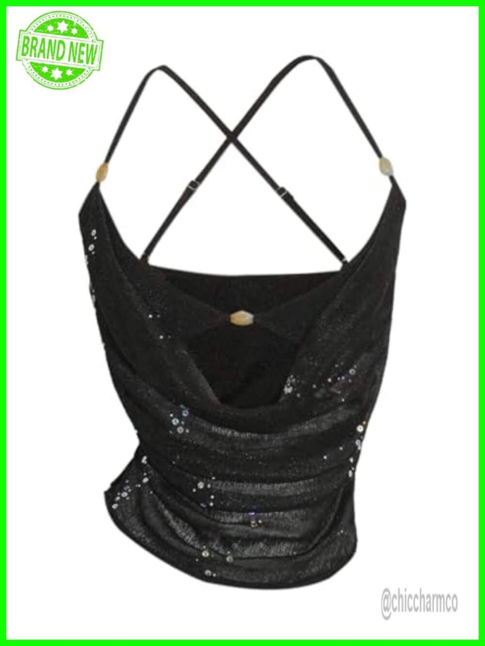 Sequin Mesh Ruched Criss Cross Camisole Y2K Party Top